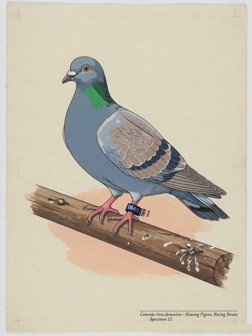 Natural history plate of a homing pigeon, band 1849